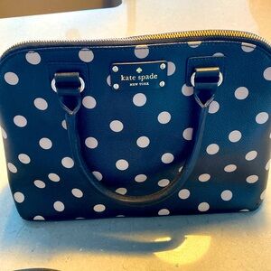 Kate Spade polkadot bucket purse, black with tan dots, strap included